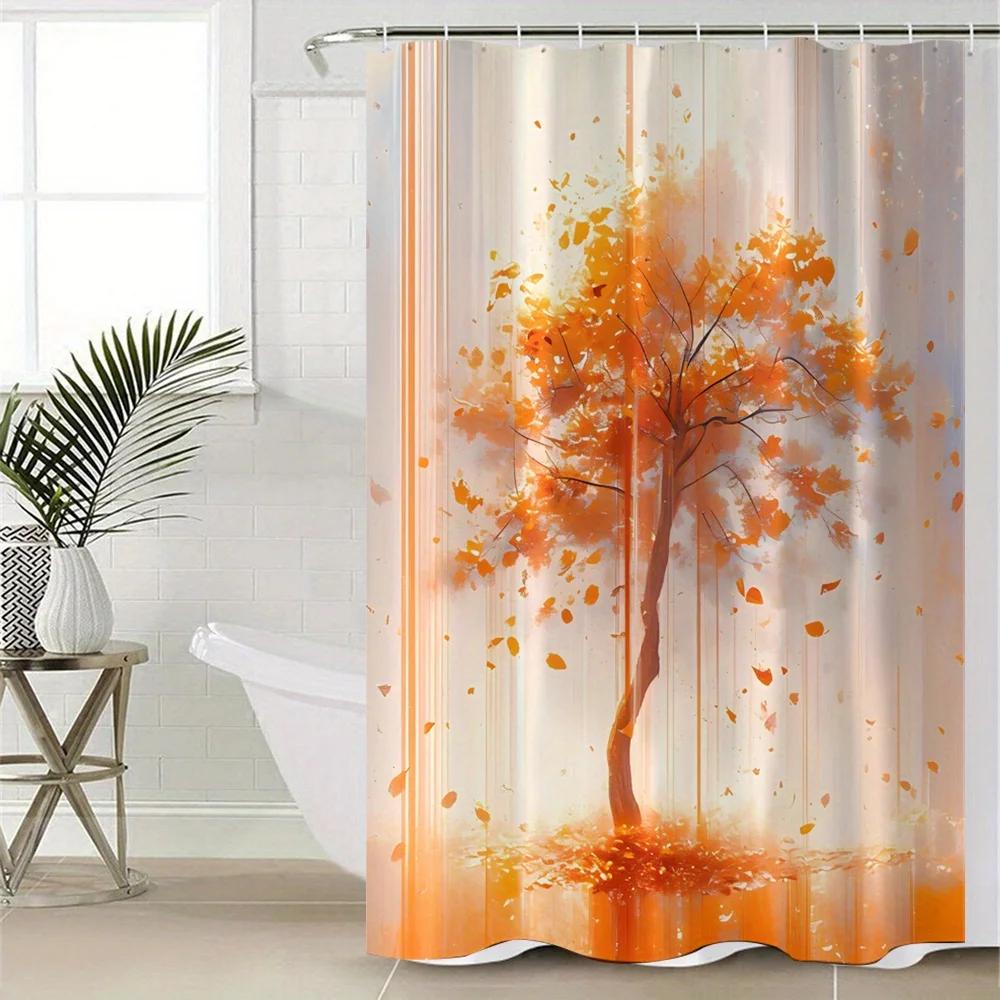 Autumn Tree Shower Curtain - Digital Print, Water-Resistant Polyester, Includes Hooks, All-Season Bathroom Accessory
