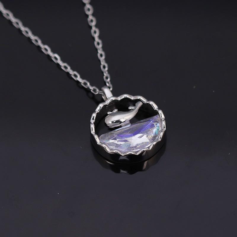 

Ожерелье из стерлингового серебра 925 пробы с лунным камнем и китом - корейская легкая роскошь, простой, минималистичный дизайн для женщин. 925 Silver