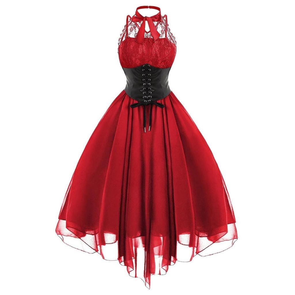 (SU)Women Sexy Lace Dress Vintage Dress Retro Court Princess Sleeveless Mini Dress