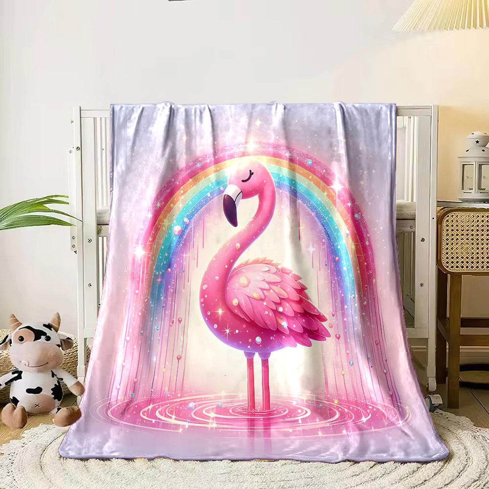 Pink Flamingo with Rainbow Magic print blanket soft and cozy perfect for the living room bed sofa or a nap,gift