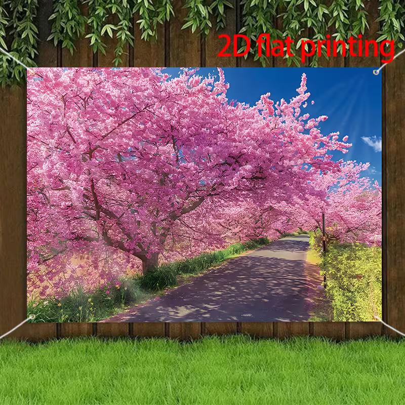 2D Pink Sakura Avenue Garage Door Cover for Yard and Garden Decoration