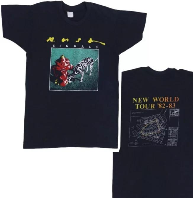 1982 Rush Signals New World Tour T-Shirt Unisex Black Cotton 2 Sides Tee S-5XL Unisex T-Shirt XXXL