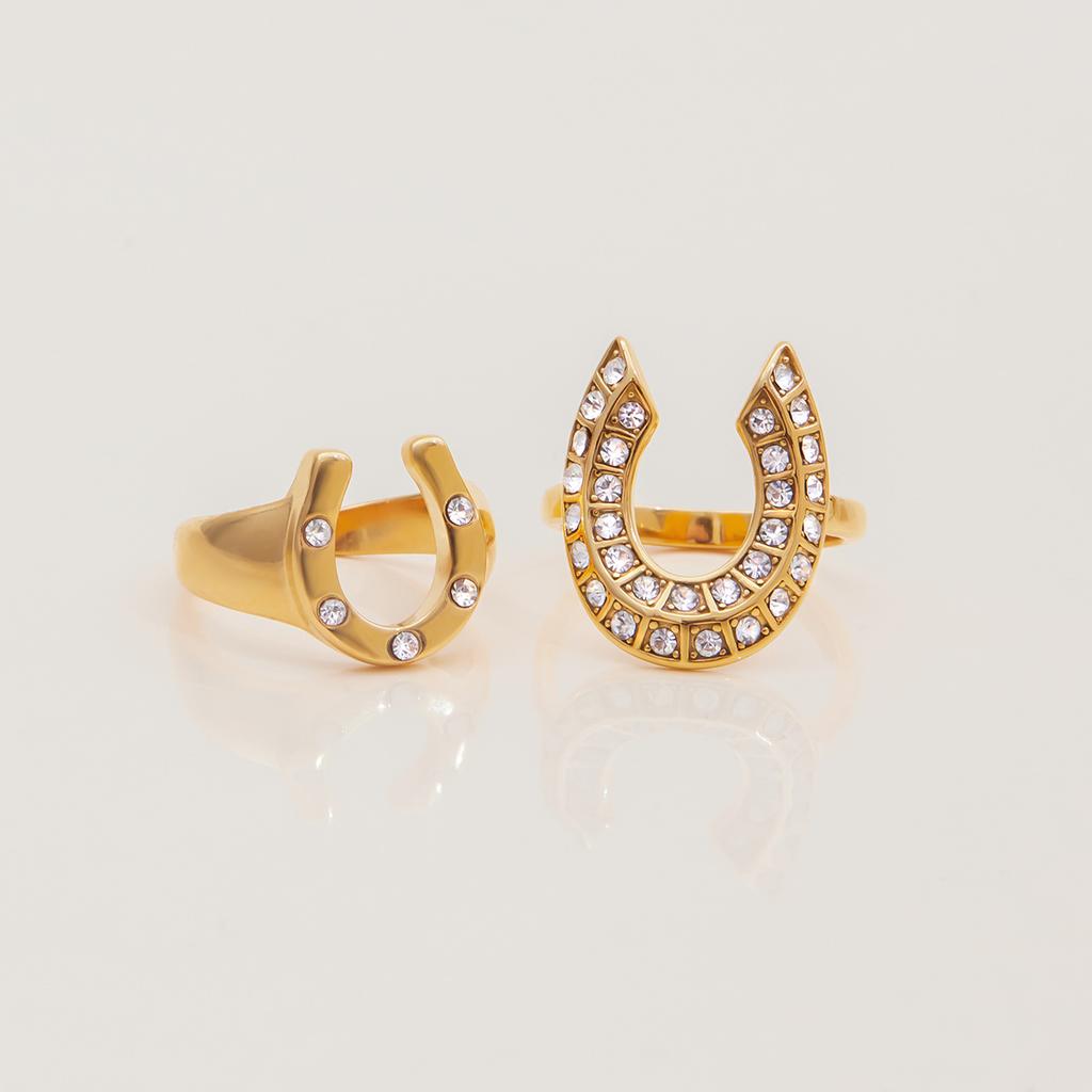 European and American 18K gold white diamond horseshoe open ring titanium steel non-fading stainless steel ring