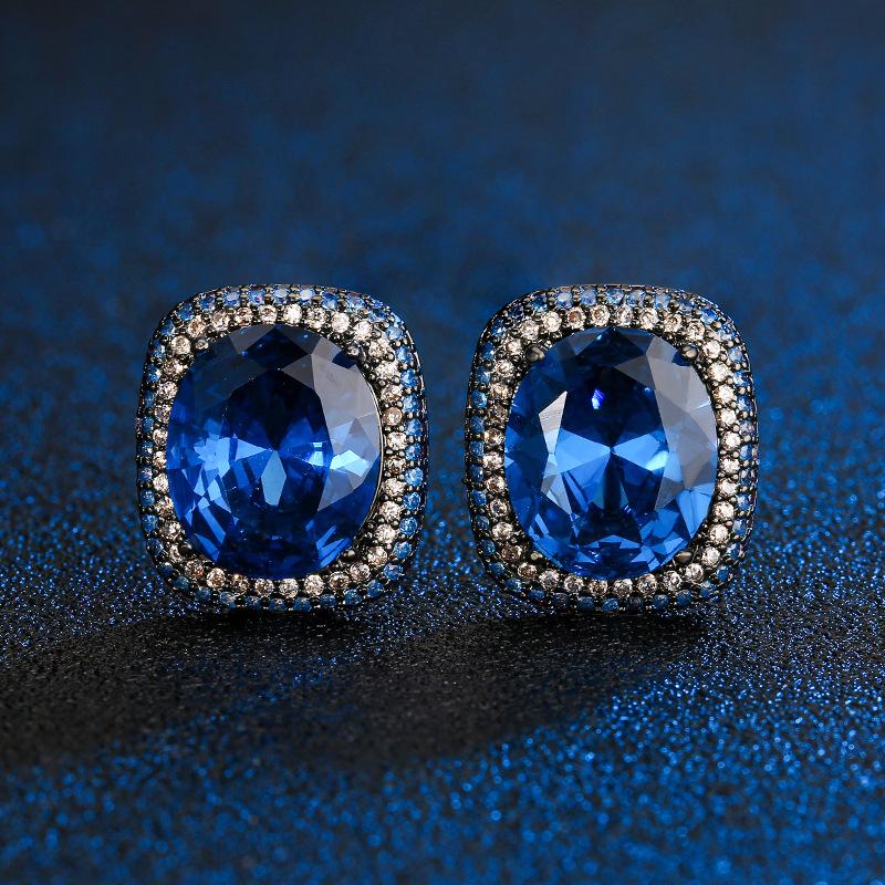 

Jewelry Copper Bottom Gold-Plated Simulation Blue Spinel Black Gold High-End Set Women S Stone 13 * 18
