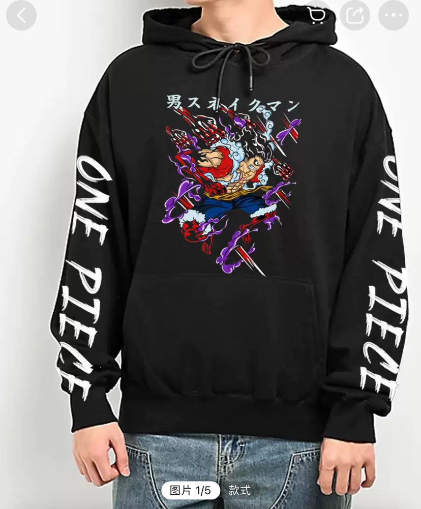 Europe and the United States new hoodie sweater men loose animation character print street sports loose pullover S чёрный