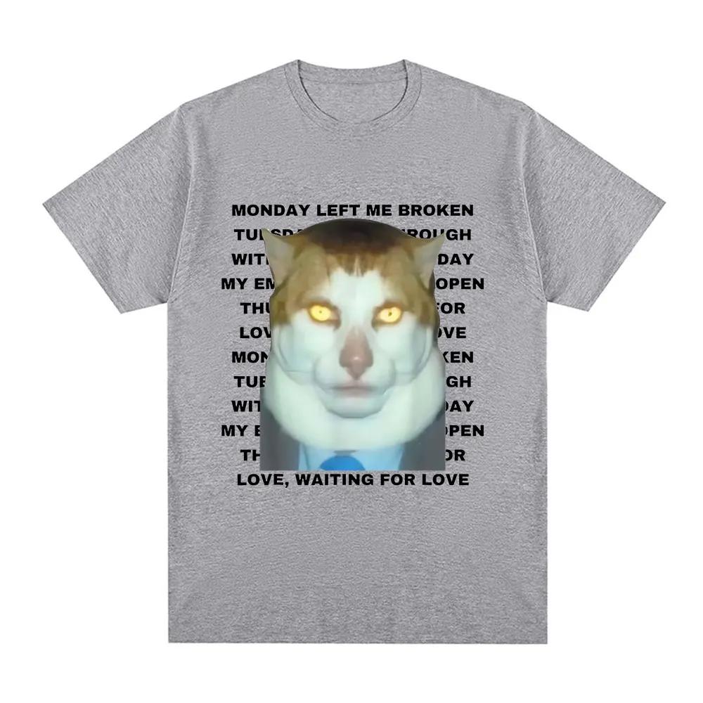 Funny Monday Left Me Broken Cat Meme Graphic T Shirt Men's Casual Short Sleeve T-shirt Fashion Vintage T-shirts