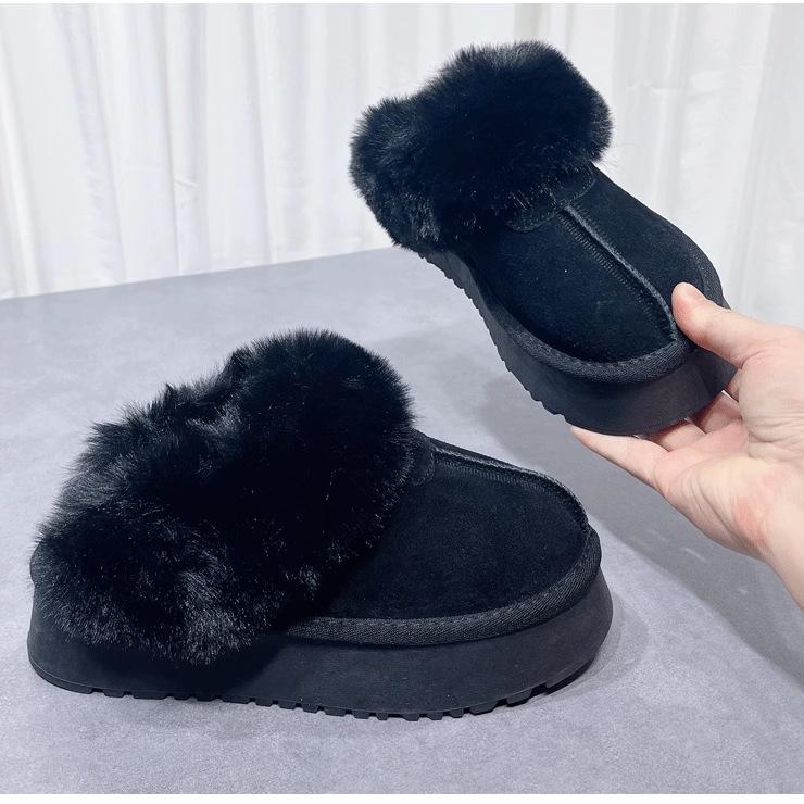 Thick-soled Snow Boots Slippers Women's 2025 Autumn and Winter New Muffin Bottom Bag Head Heightened Hairy Mop Thickened and Velvet Outer Wear
