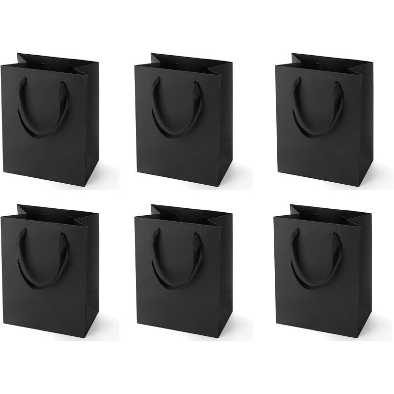 

6 шт., черные подарочные пакеты с ручками, большие подарочные пакеты для свадьбы, дня рождения, бизнеса 25*35*12 см 6pcs