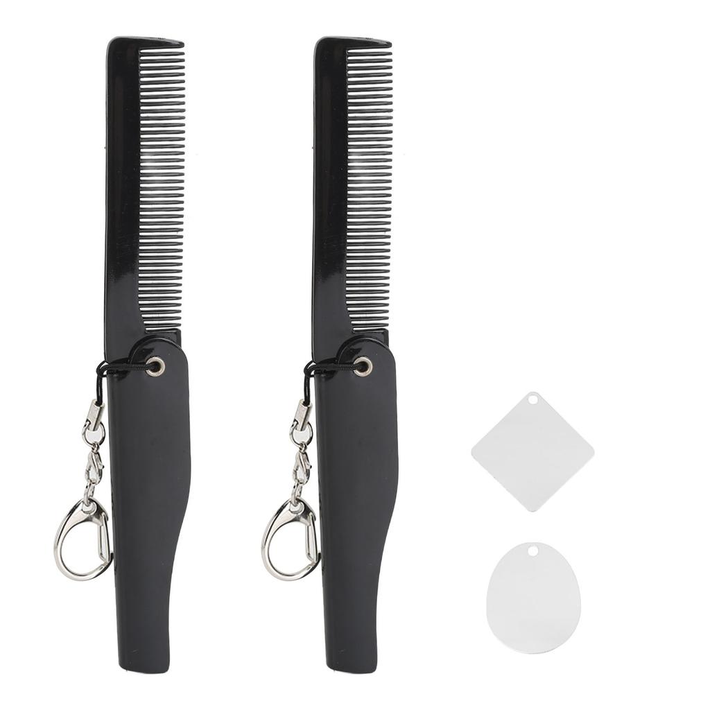 Folding Hair Brush Portable Men Folding Fine Tooth Beard Comb with Keychain Acrylic Small Mirror