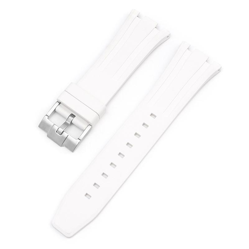 

26mm Soft FKM Fluoro Rubber Strap for AP Audemars Piguet Royal Oak 15400/15500/26331 Stainless Steel Butterfly Buckle Watch Band B білий