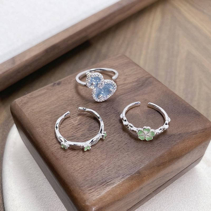 Small Fresh And Cool Flower Celebrity Sweet Light Luxury Open Ring Female Gourd Index Finger Ring Enamel Ring