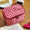 Multifunctional Plaid/Polka Dot Patterns Storage Bag Large Capacity Portable Makeup Bag Double Zipper Pencil Pouch
