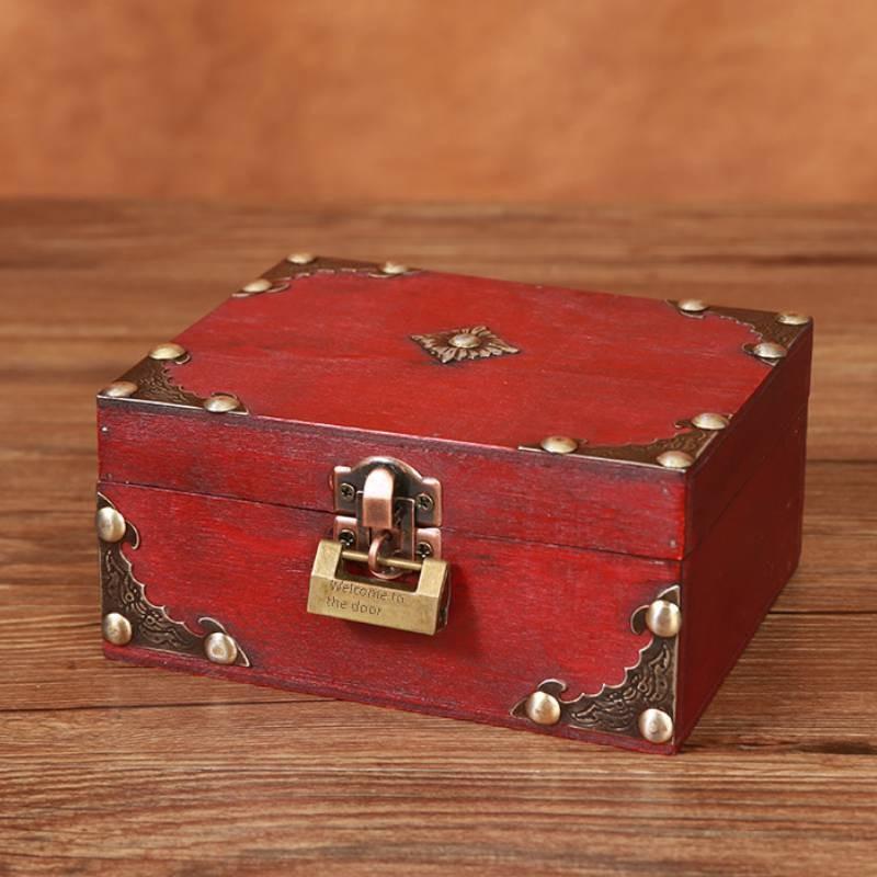 Box Jewelry Wooden With Lock Vintage Desktop Organizer For Home Decor Office