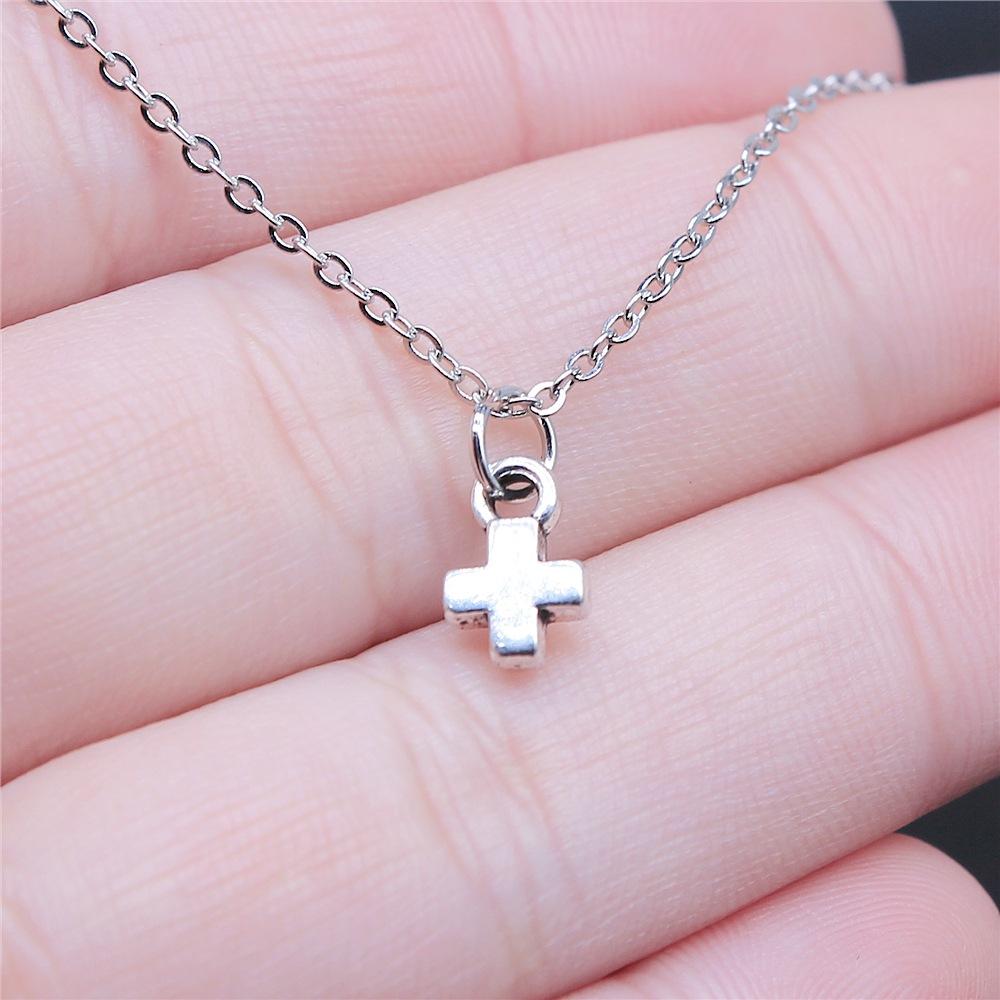 Antique Silver 7x10mm Small Cross Necklaces Short Chain Choker Necklaces