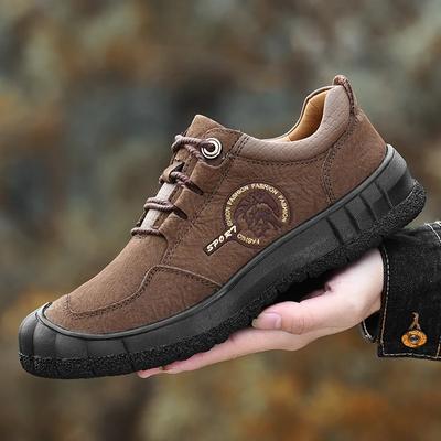 2024 New Men Leather Casual Hiking Shoes Outdoor Antiskid Genuine Leather Walking Shoes Soft Homme Classic Ankle Flats Moccasin