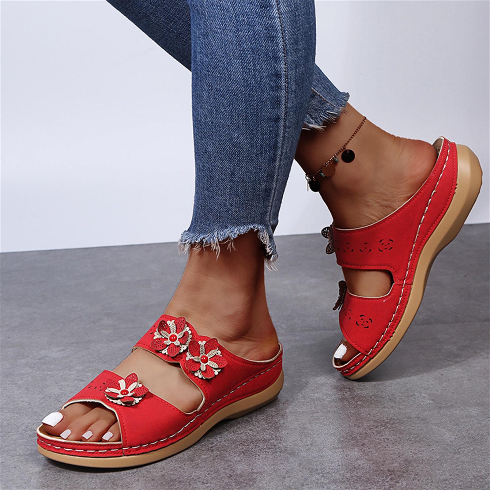 

Women s Fashion Plus-Size Round-Toe Sandals With Floral Decoration 43 червоний