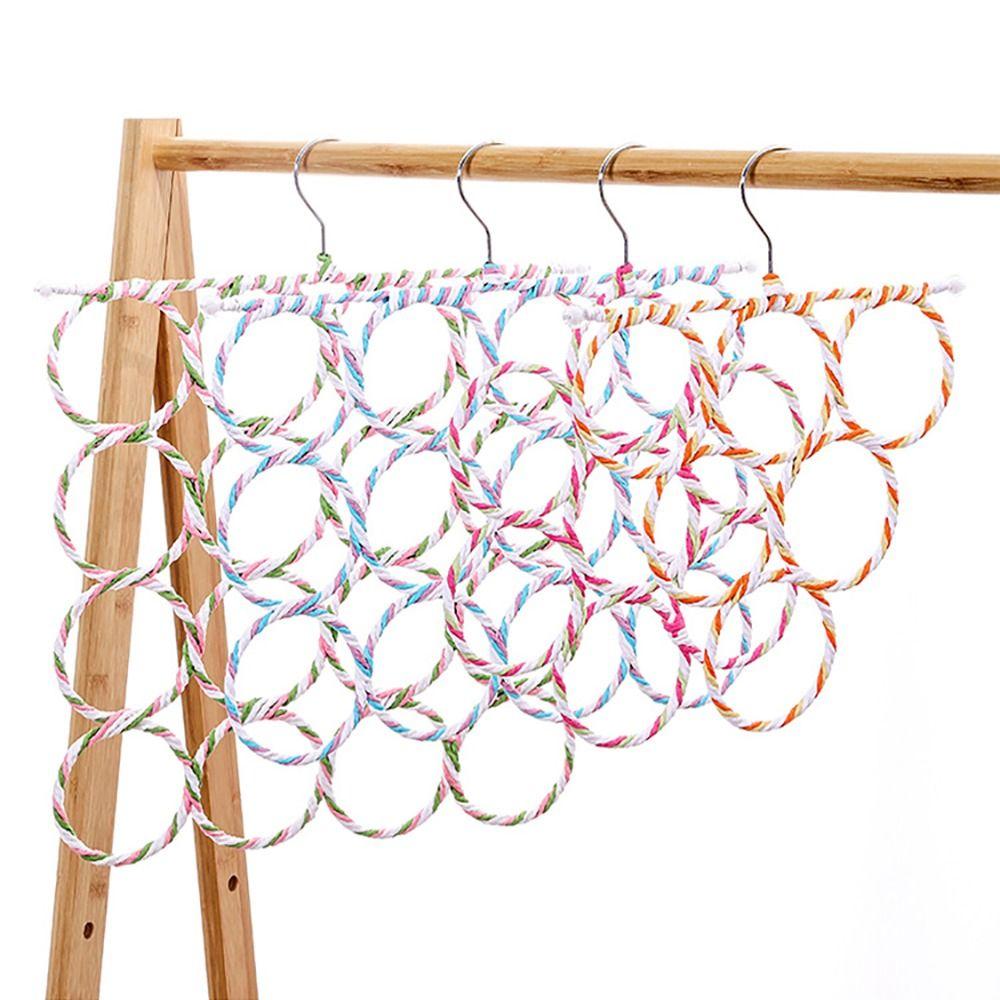 1Pcs New Rattan Weave Scarf Hanger Foldable 6/9/12/16/20/28 Ring Scarves Holder Iron Display Rack Wardrobe Storage Holder