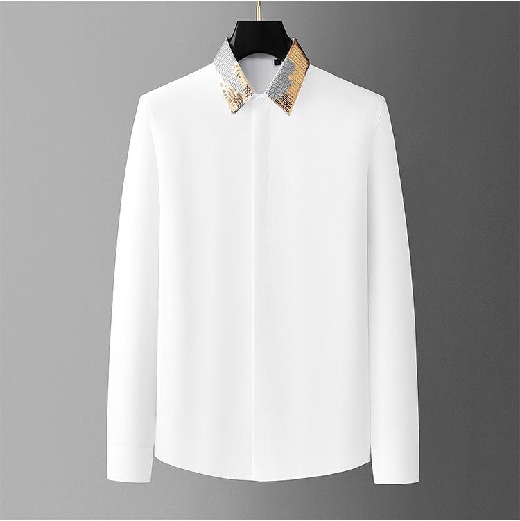 Men's High-End Silver Thread Embroidered Sequin Long-Sleeve Shirt