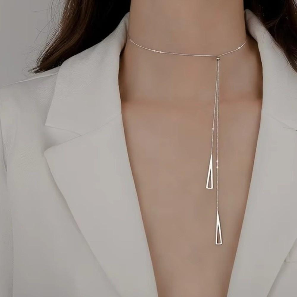 Elegant Triangle Pendant Necklace Adjustable Long Necklace Tassels Necklace Female Jewelry