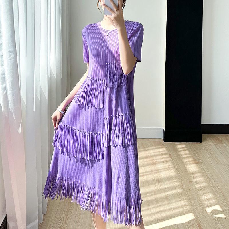 

Платье Miyake в складку с кисточками и бисером - летняя мода 2025 года One Size