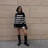 Women's Knitted Sweater Pullover Autumn and Winter New Casual Striped Loose Crew Neck Sweater Jacket Women
