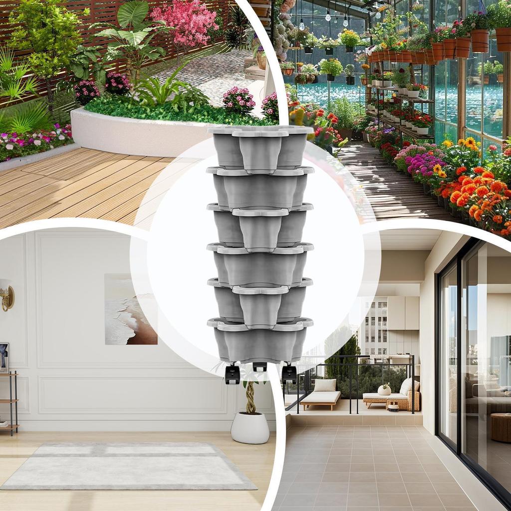 Neuer Vertikaler Turm Stapelbarer Blumentopf Mehrschichtiger Kunststoff-Blumentopf mit Beweglichen Rollen Erdbeerpflanzgefäß Turm Hausgarten