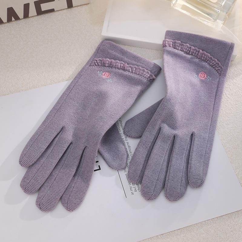 Warm Gloves Single Layer Women's Elegant Lace Houndstooth Outdoor Riding Cold Proof and Wind Proof Touch Screen Autumn and Winter Gloves