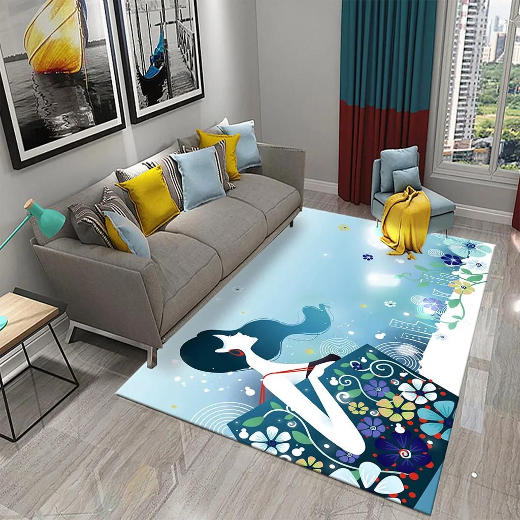 3D Roztomilý Kreslený Dívčí Koberec do Kuchyně Koupelny Vchod Protiskluzové Předložky Ložnice Obývací Pokoj Balkon Dekorace Koberce Koberce