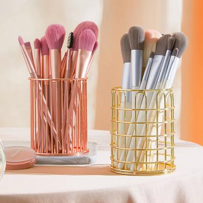 Úložný box na kosmetiku Držák na štětce na make-up Růžové zlato Kované železo Kulatý Organizér na tužky na oči, rtěnky, štětce Košík Box