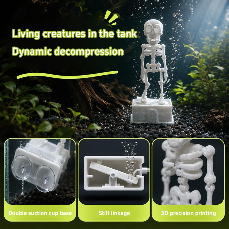 3D Printed Dancing Rocking Skull Ornament Movable Skeleton Decor for Aquarium Landscaping Oxygen Driven Floating Skull Fish Tank