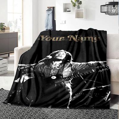 Name Custom Bob Marley Print Flannel Blanket High Quality Warm Comfortable Cover for All Seasons Perfect for Gifts Home Decor