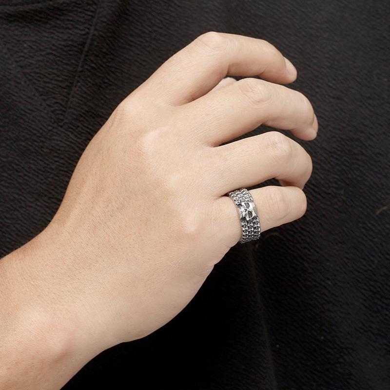 Personalized Design Gothic Ghost Head Ring, Retro Smear Oil Skull Men'S Stainless Steel Ring