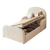 Gestoffeerd Kinderbed 90x200 met Hydraulische Opbergruimte, Velours Bedframe met Hoge Hoofdsteun, Voetbord en Semi-Hoge Veiligheidsleuning, Beige