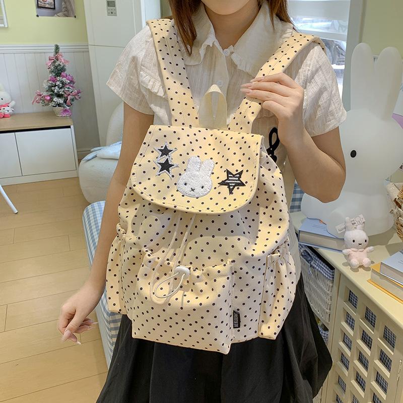 Schoolbag spring and summer backpack Korean version cartoon Korean backpack female drawstring design cute polka dot casual versatile student schoolbag
