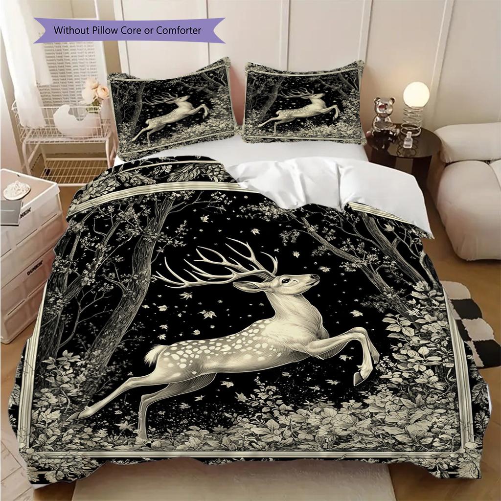 Deer Pattern Bedding Quilt Set Quilt Cover Pillowcase Home Decoration Birthday Gift (1 * Duvet Cover + 2 * Pillowcase, Without Core)