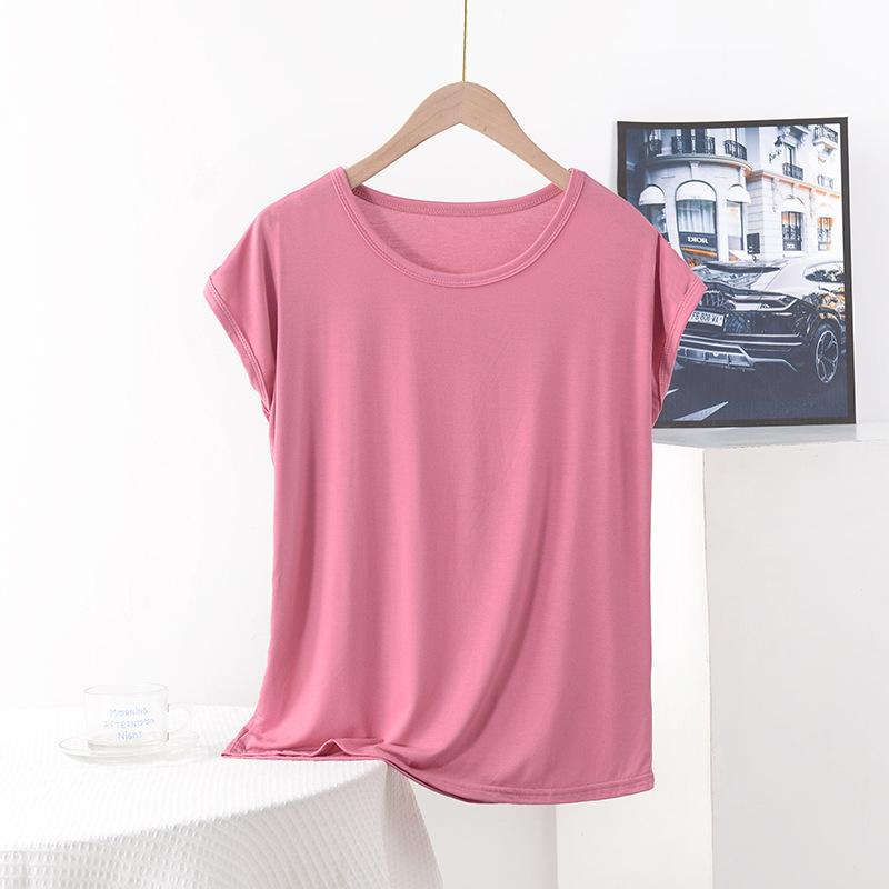 Summer Top for Moms Solid Color Ladies' Loose Fit Modal T-Shirt Plus Size Round Neck Short Sleeve T-shirt