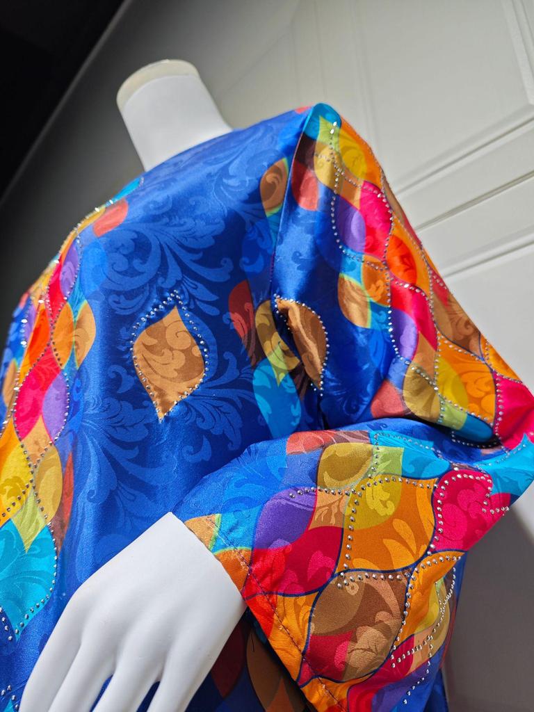 Elegant V-Neck Long Sleeve Dress with Hot Drill Print for Women