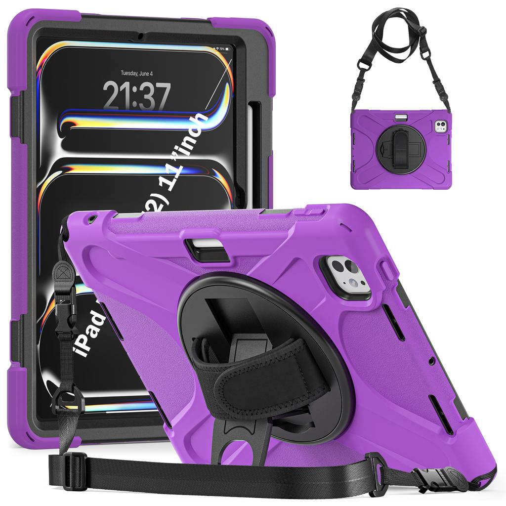 360 Rotating Case Universal for IPad Pro11 2025 M5 2024 M4 A3357 A3358 A3359 A2836 A2837 A3006 Rugged Stand Cover Shoulder Strap