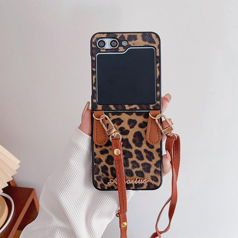 

Retro Personalized Leopard Print Mobile Phone Case for Huawei P50 Folding Screen for Samsung Zflip6 Flip XLIP Crossbody Cord For Samsung ZFlip3
