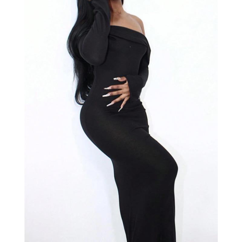 Spring and Autumn Women's Dress Fashion Sexy One Lapel Backless Long Sleeve Slim Long Dress