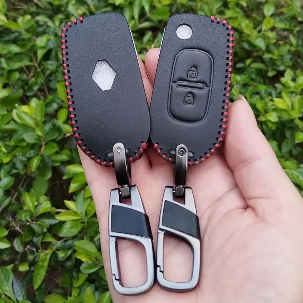 BGO1 Leather Key Case Cover Fob for Renault Logan 2 Stepway Sandero Duster 2019 2020 Holder Keychain Protection Shell Car Accessories