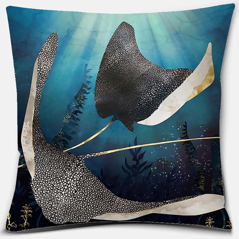 Metal Marine Animal Printing Series Pattern Pillowcase Square Home Office Decoration