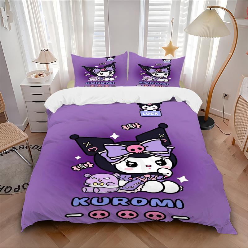 3pcs Luck Kuromi Sanrio Print Bedding Set (1 Cover + 2 Pillowcases, Without Inserts), Soft and Comfortable W058