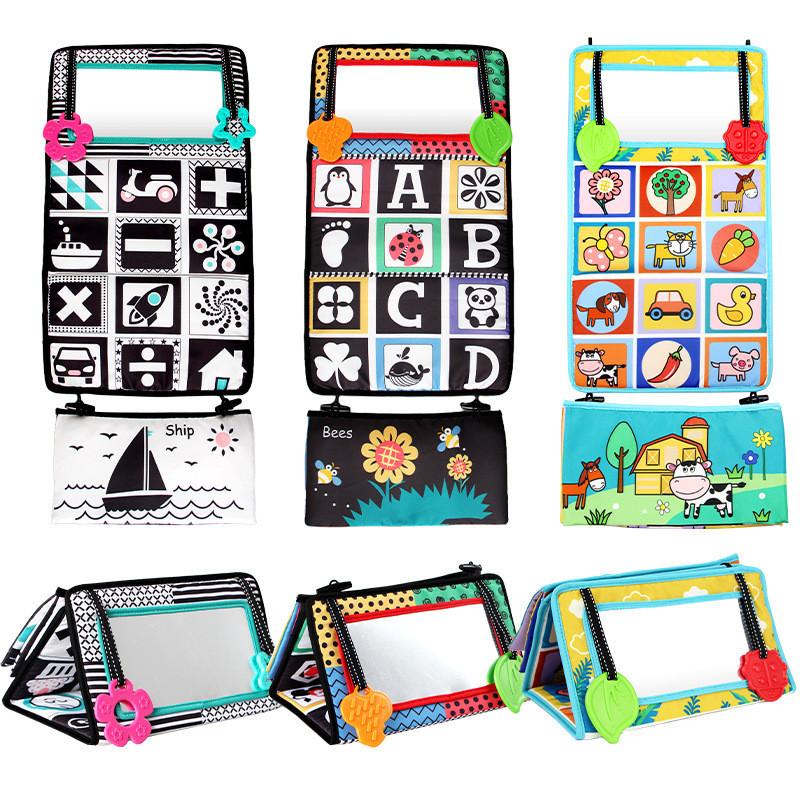 Baby Black White Mirror Cloth Book With Sensory Stimuli For Visual Development And Parent Interaction