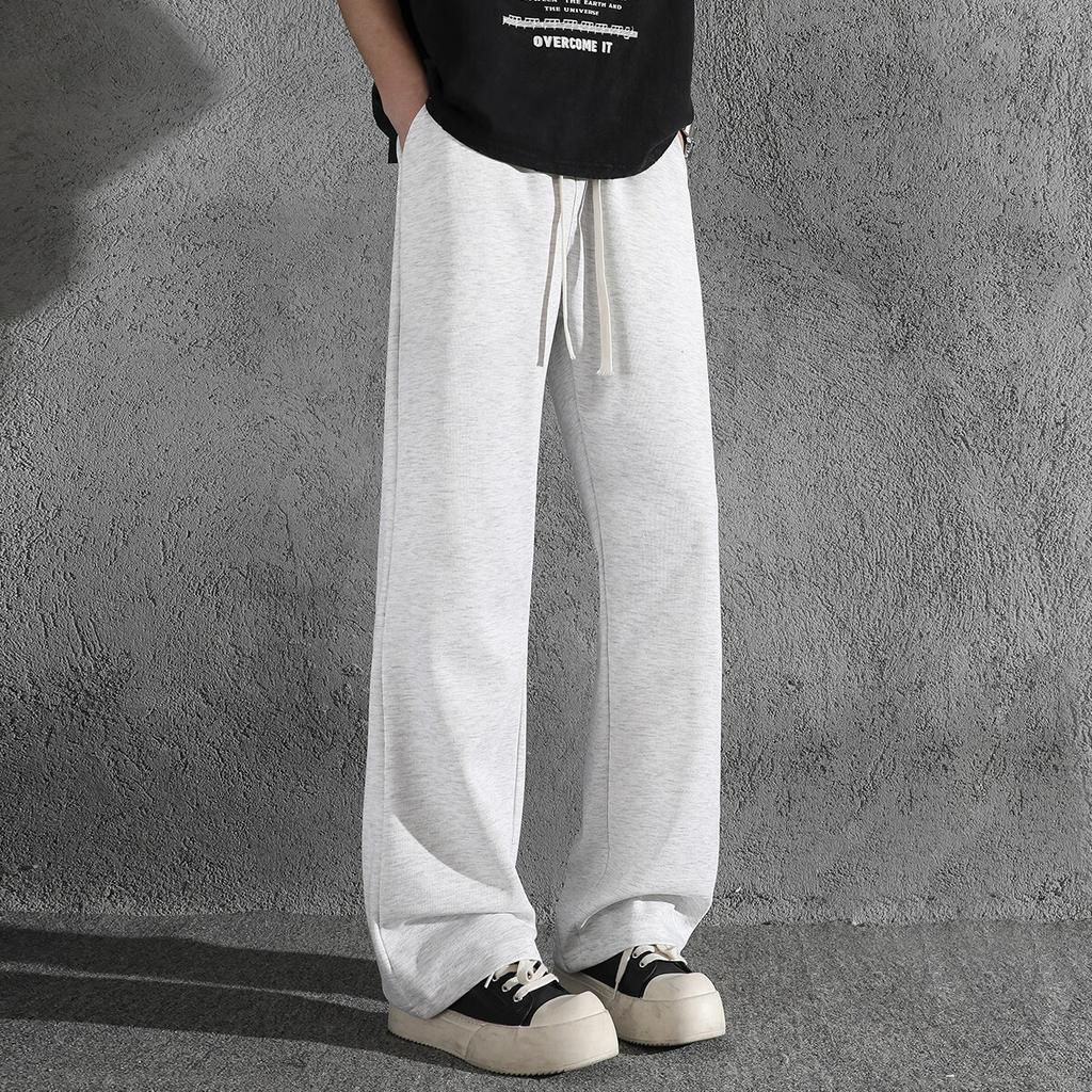 Foss Phil American Style Micro Flared Curved Blade Pants Men's Autumn Winter Casual Straight Loose Slim Sports Pants K1109 White Gray 2XL