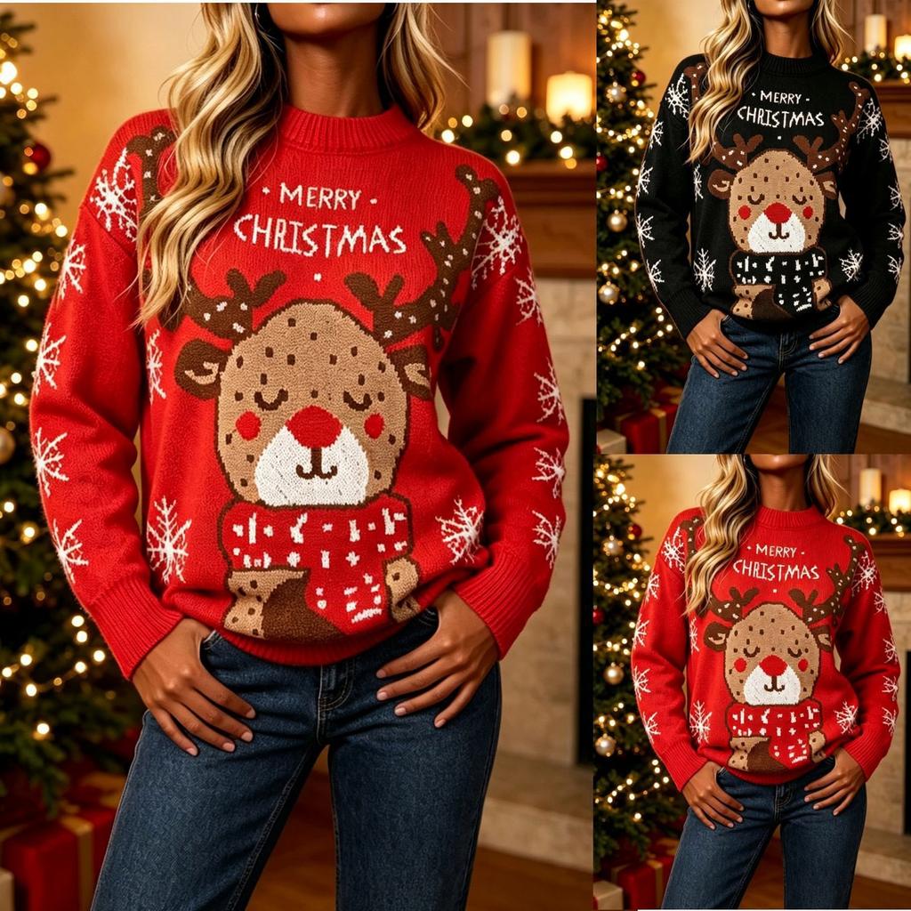 Women's Christmas Pullover Sweater Long Sleeve Neck Top