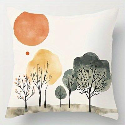 Modern Watercolor Tree And Sun Print Throw Pillow Coversuitable For Sofa Car Bedroom Decorative Cushion Cover Pillow Cover