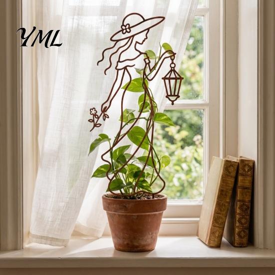 Unique Garden Stakes 11.8 Inch Plant Trellis for Climbing Plants, Elegant Lady Metal Gifts Friends Trellis, Decorative Flower Support Outdoor