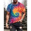 2025 European and American Summer New Men's T-shirt Geometric 3D Printing Casual Short Sleeve Bear Printing