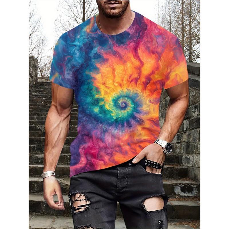 2025 European and American Summer New Men's T-shirt Geometric 3D Printing Casual Short Sleeve Bear Printing